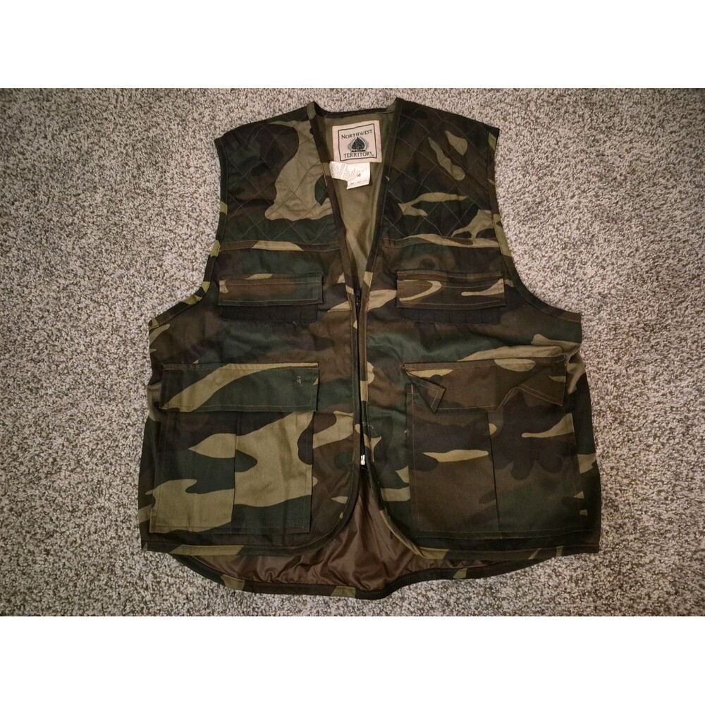Northwest Territory Vest Mens M Green Camo Full Zip Duck Hunting Outdoor Hiking